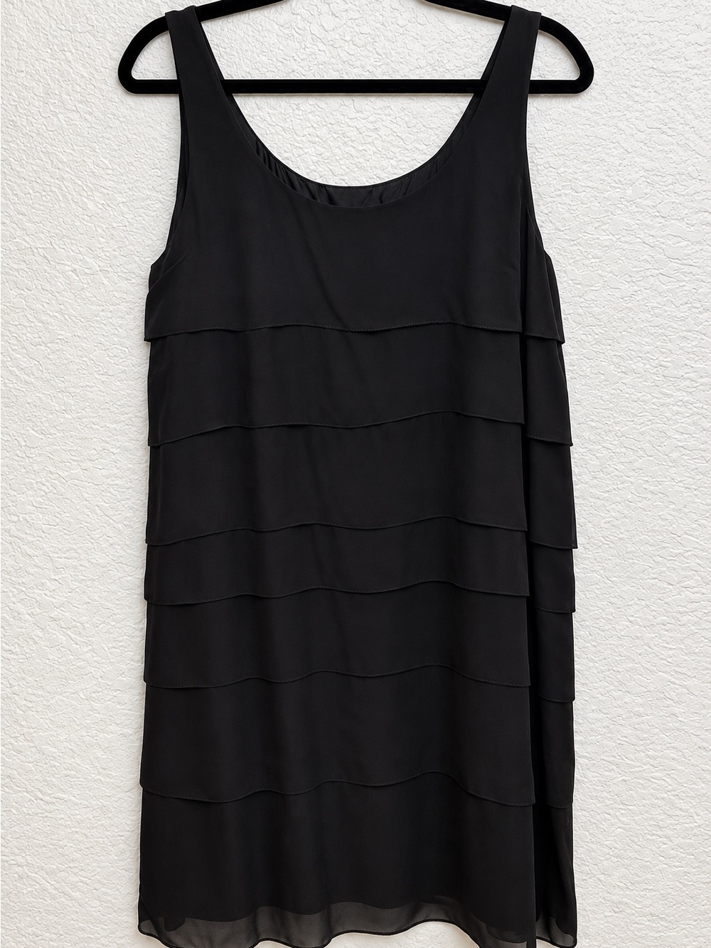 NWT Eileen Fisher Black 100% Silk Georgette Tiered Dress M